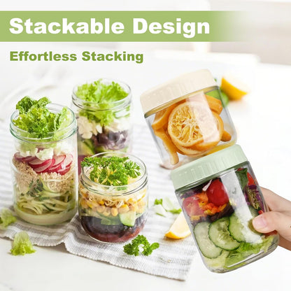 16oz 8 SHOWIN Overnight Oats Containers with Lids, Glass Jars with Lids pcs, Apricot, Wide Mouth Mason jars for Salad