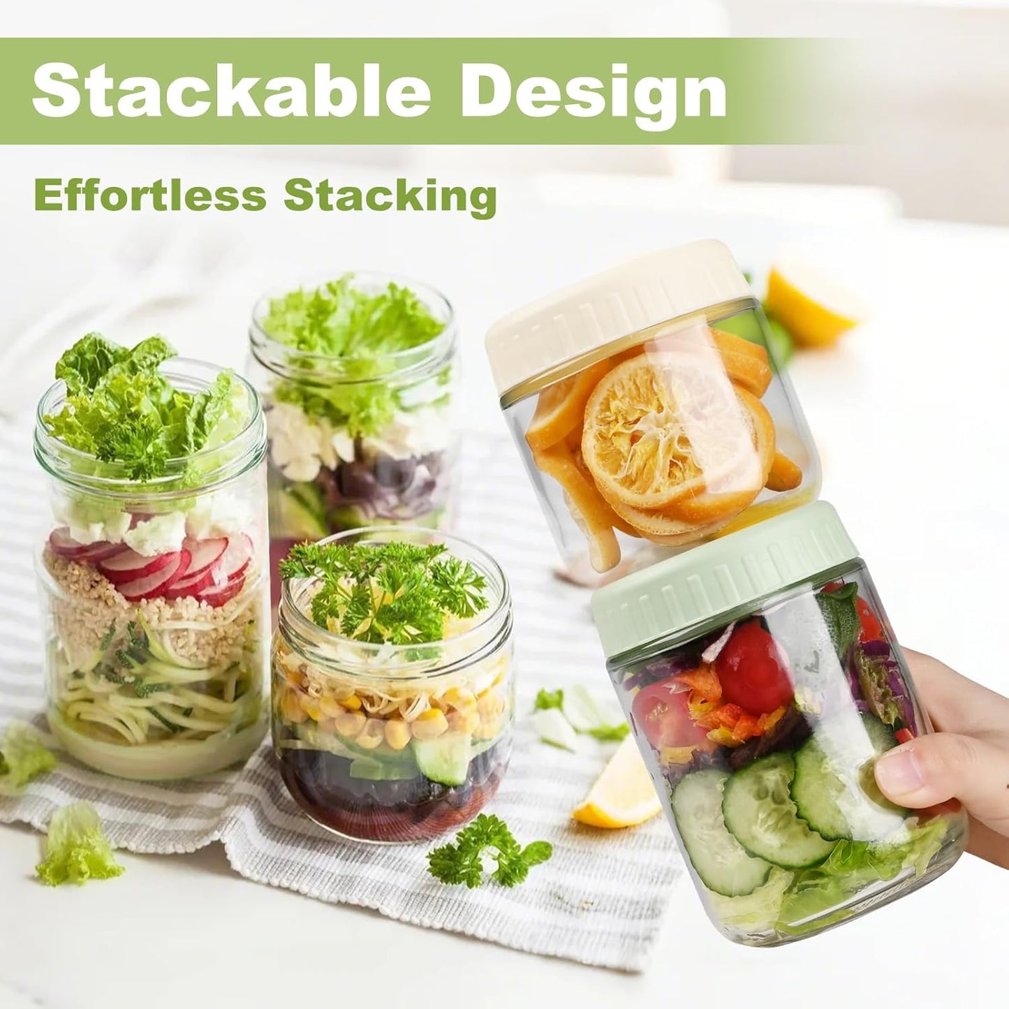 16oz 4 SHOWIN Overnight Oats Containers with Lids, Glass Jars with Lids pcs, Apricot, Wide Mouth Mason jars for Salad