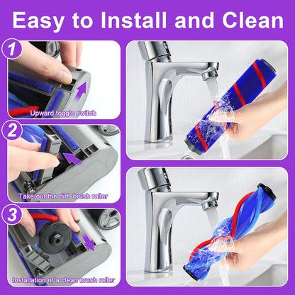 Lemige Vacuum Head Replacement - Upgraded Brushes for Dyson V7 V8 V10 V11 V15 | Quick-Release Anti-Tangle Design with LED Light