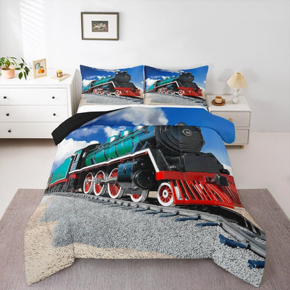 Sets 3D Set Sets 2 Erosebridal Train Comforter Full Size,Boys Steam Engine Bedding Rail Vehicles Duvet for Kids