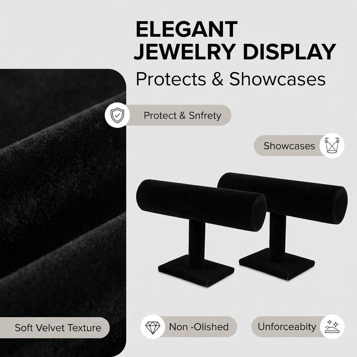 Comelyjewel Bracelet Holder Stand Set of 2, Velvet Jewelry Display for Bracelets, Bangles & Watches, T-Bar Jewelry Organizer for Dresser & Vendor Booth