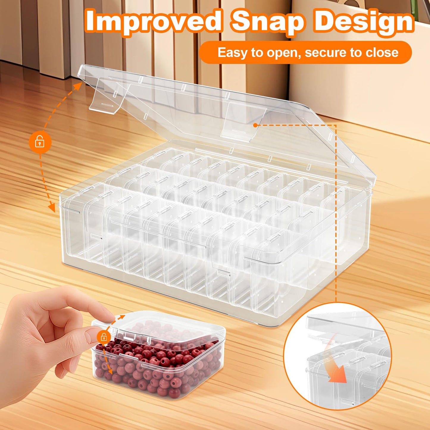 Profasion 2 Pack 60 Pcs Bead Organizer Box, Clear Plastic Storage Containers Features Hinged Lid and Labels, Craft Storage Box for Jewelry, Diamonds, Clay Beads, Bracelets, Screws, Seeds, Small Parts