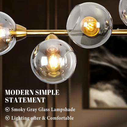 Lzawvm Linear Chandeliers for Dining Room 8-Lights Sputnik Pendant Lights Kitchen Island Mid Century Modern Smoky Glass Chandelier 50 Inch Farmhouse Dining Light