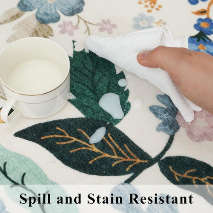 Skiennix Floral Square Area Rug - Washable 5x5 Soft Water-Resistant Carpet for Living Room & Bedroom | Non-Slip Backing, Cream