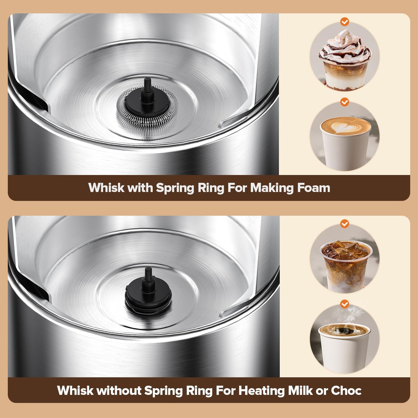 Milk Frother and Steamer, Large Capacity & Detachable Electric Milk Frother, Automatic Warm and Cold Foam Maker, Hot Chocolate Maker, Stainless Steel Jug, 30.44Oz./900ML