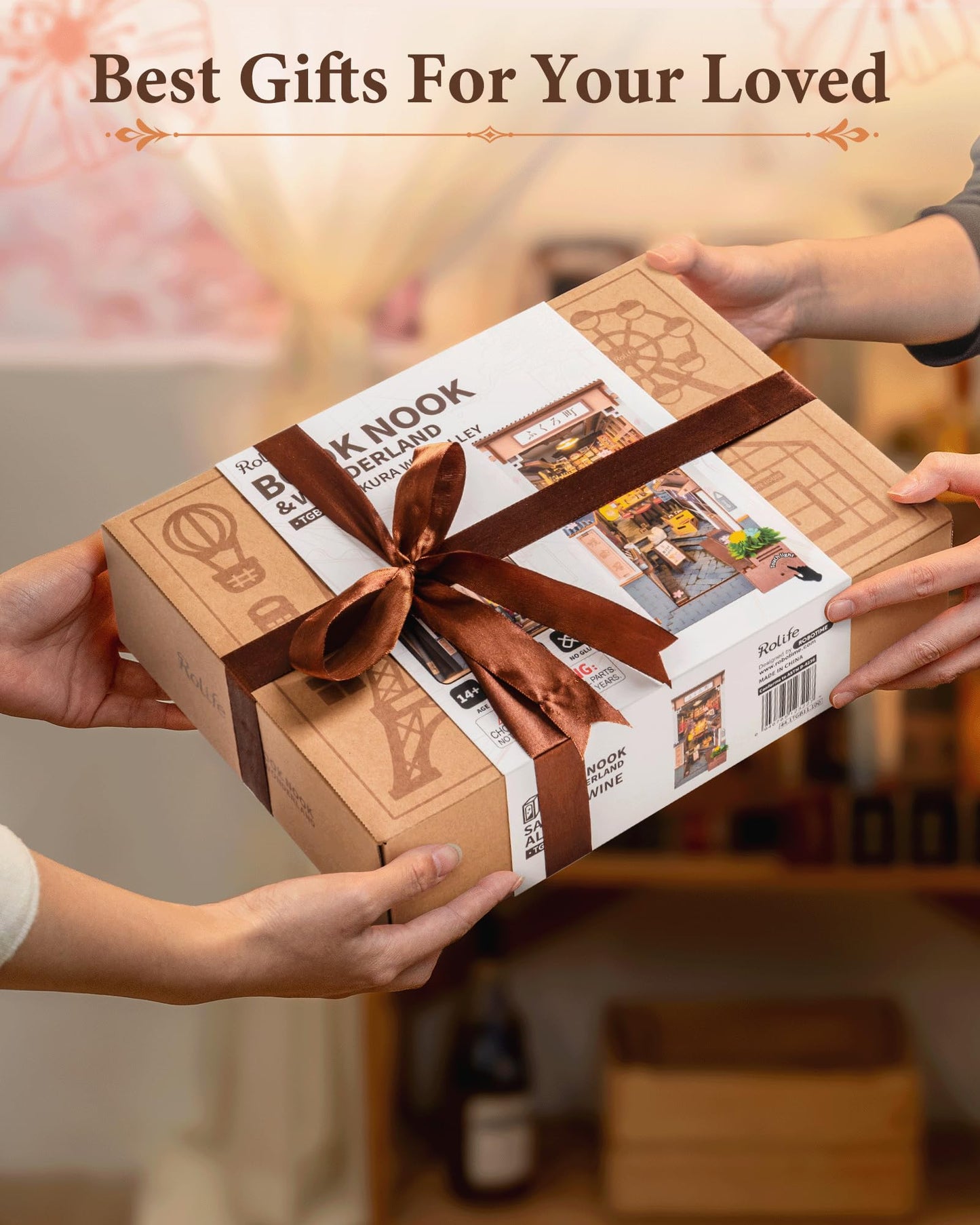 Rolife Book Nook Kit Sakura Wine Alley, 3D Wooden Puzzle Booknook for Bookshelf Decor, Japanese-Inspired Sakura Theme Creative DIY Miniature Dollhouse Kit, Crafts Gifts for Adults, Teens & Book Lovers