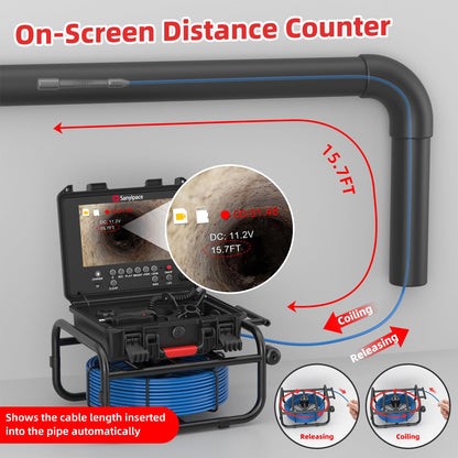 Sanyipace Pipe Camera with Locator, 512Hz Sewer Camera with Self-Leveling, 23mm/0.9in Drain Camera with Distance Counter, 5X Zoom, Waterproof Plumbing Inspection Camera with 12 PCS Lights, 66FT/20M