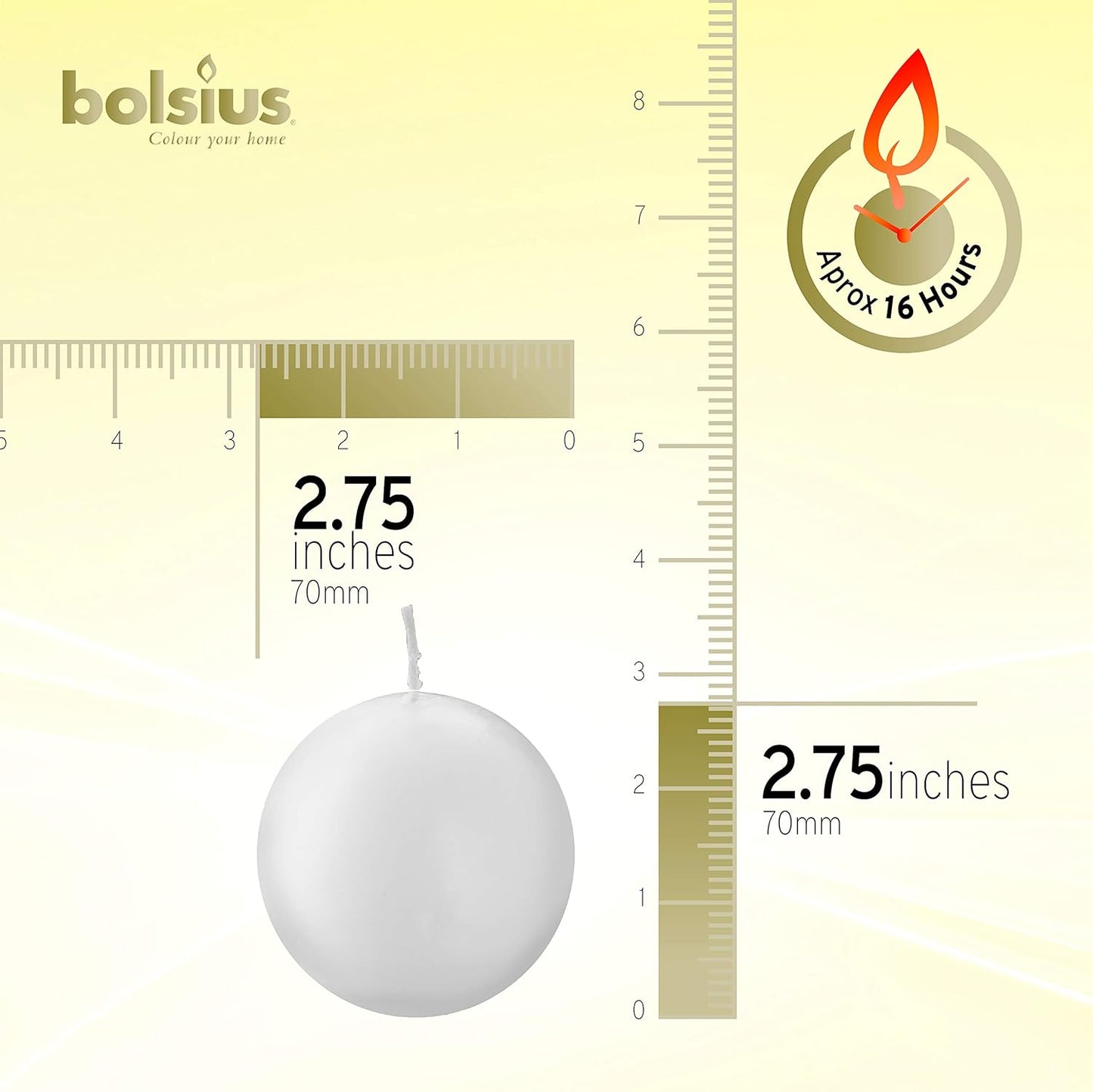 Bolsius 2 Count White Ball Candles - Premium European Quality - 2.75 Inches Unscented Dripless Clean Burning Dinner