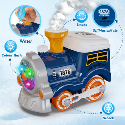 Hot Bee Train Set for Toddlers with Steam - Light Up & Sound Choo Choo Train, Electric Train Set for Toddlers 2-4, Magnetic Connection Train Toys, Birthday Gifts for Boys Girls 3 4 5 6