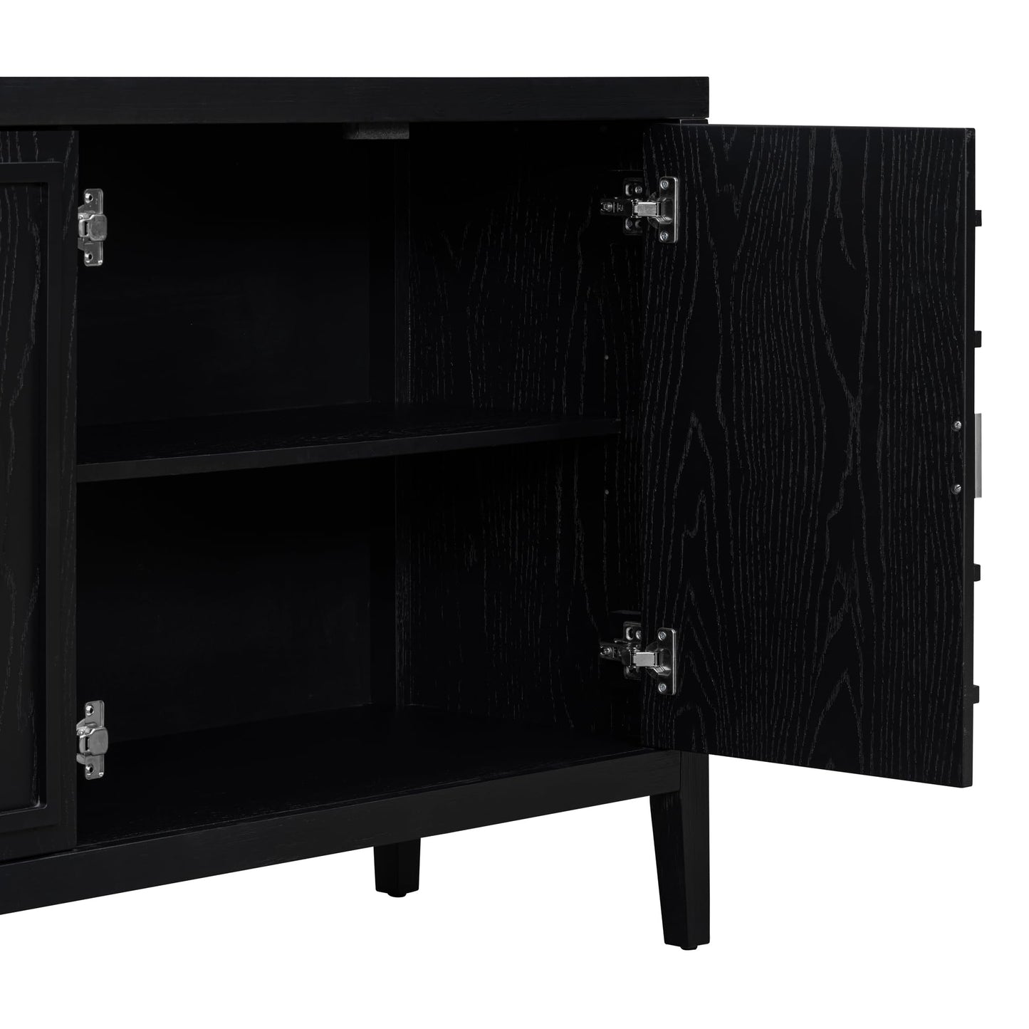 Jintop Retro Sideboard with Circular Groove Design Round Metal Door Handle,Wooden Buffet Cabinet,W/Adjustable Shelves & Open Countertop,for Entrance Living Dinning Room,Black