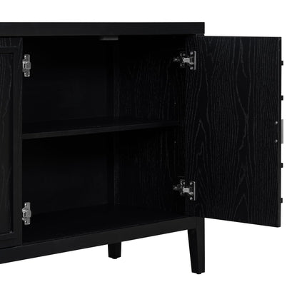 Jintop Retro Sideboard with Circular Groove Design Round Metal Door Handle,Wooden Buffet Cabinet,W/Adjustable Shelves & Open Countertop,for Entrance Living Dinning Room,Black