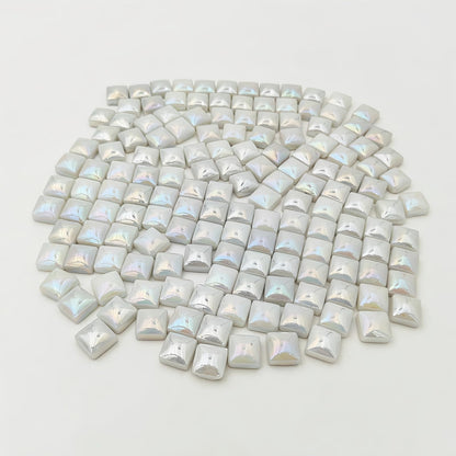 1.1lb Crystal Glass Mosaic Tiles for Crafts, 0.6"x 0.6" Square Mosaic Glass Pieces for Artwork,Garden Kit Decor (Plated White)