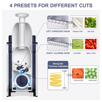 SupMaKin Safe Mandoline Slicer for Kitchen, Potato Slicer, All in 1 Vegetables Slicer and Chopper, French Fry Cutter, Adjustable Thickness, Dishwasher Safe Chopping Artifact Gift (Blue)