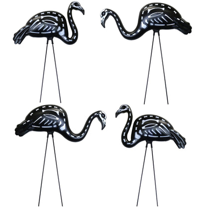 GiftExpress 4 PCS Halloween Black Flamingo Skeleton, Zombie Flamingos, Skull Flamingo with Stakes for Halloween Lawn Ornaments, Spooky Graveyard Decorations (4)