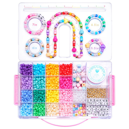 MAKERSLAND Pony Beads Bulk,Kandi Beads,Letter Beads for Friendship Bracelet Making Kits DIY Craft Keychains with Bead Board,Storage Box with Handle,Removable Tray for Kids Teens Adults Birthday Gift
