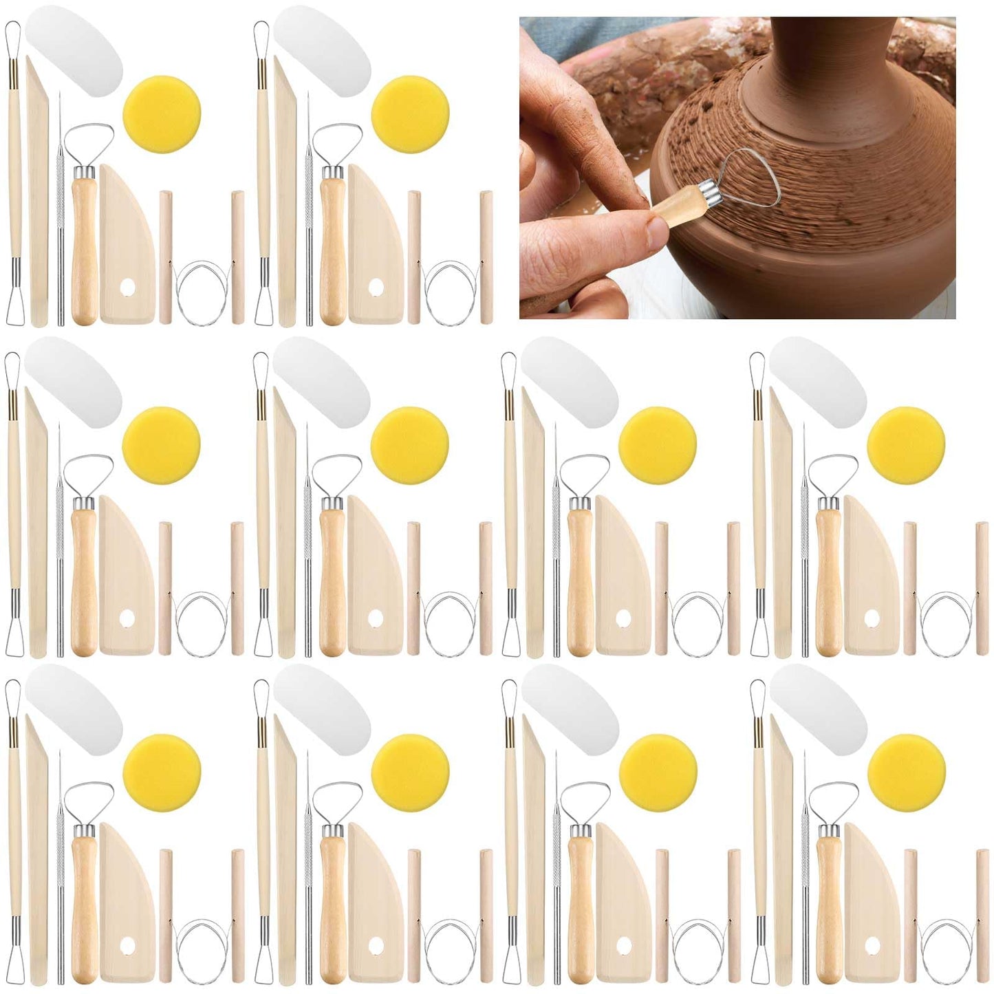 Leriton 40 Pcs Pottery Clay Tools Kit Sculpting Clay Tool Includes Cutting Modeling Trimming with Wooden Handles Carving Kit for Beginners Carving Shaping