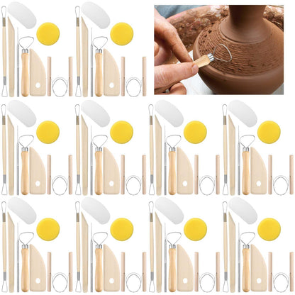 Leriton 40 Pcs Pottery Clay Tools Kit Sculpting Clay Tool Includes Cutting Modeling Trimming with Wooden Handles Carving Kit for Beginners Carving Shaping