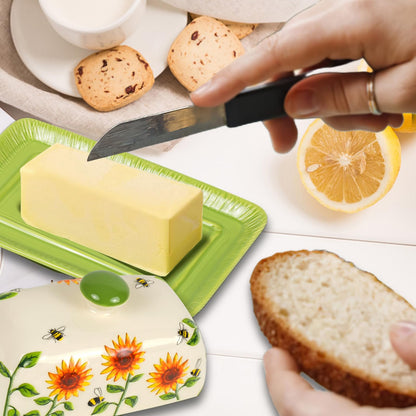 Butter Dish with Lid for Countertop, Sunflower Butter Keeper Holder, 7.5”x4.3” Large Ceramic Butter Tray Storage Sunflower Decor Valentine's Day Mother's Day Gifts