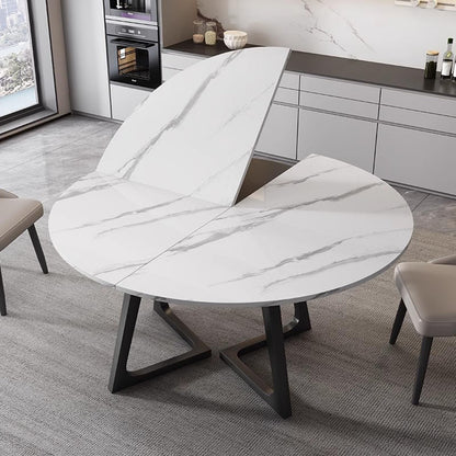 QJSZMEI Large Round Folding Table Top, 4-Folding Wood Table top, Temporary Replacement Inoor Outdoor Tops for Dining and Coffee(Marble White, D-150cm/59in)