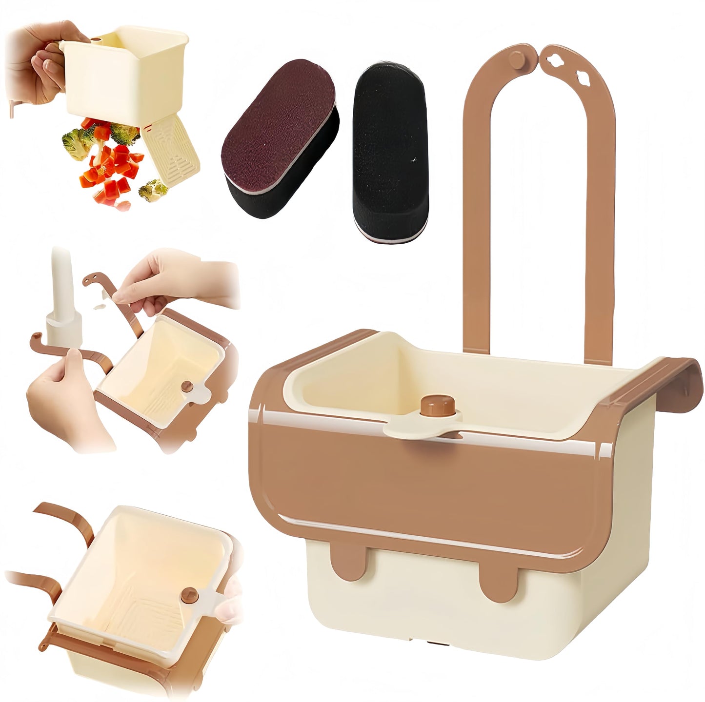 Corner Sink Strainer,Sink Strainer Basket,2026 New Upgraded Suction Cup Press Sink Drainer Basket,Food Drainer for Sink,Practical Corner Kitchen Sink，Sink Ccorner Strainer Helper (Brown)