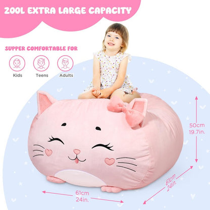 Children's Bean Bag Cover for Soft Toys 24 x 24 x 19.7 in - Toy Storage for Children's Room - Cuddly Toy Organiser for Plush Toys & Blankets Premium Velvet, Zip - Kitty