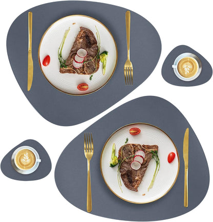Set, 2 Placemats+2 Faux Leather Placemats and Coasters Round Leather for Dinner Table Mats Heat Resistant Non-Slip