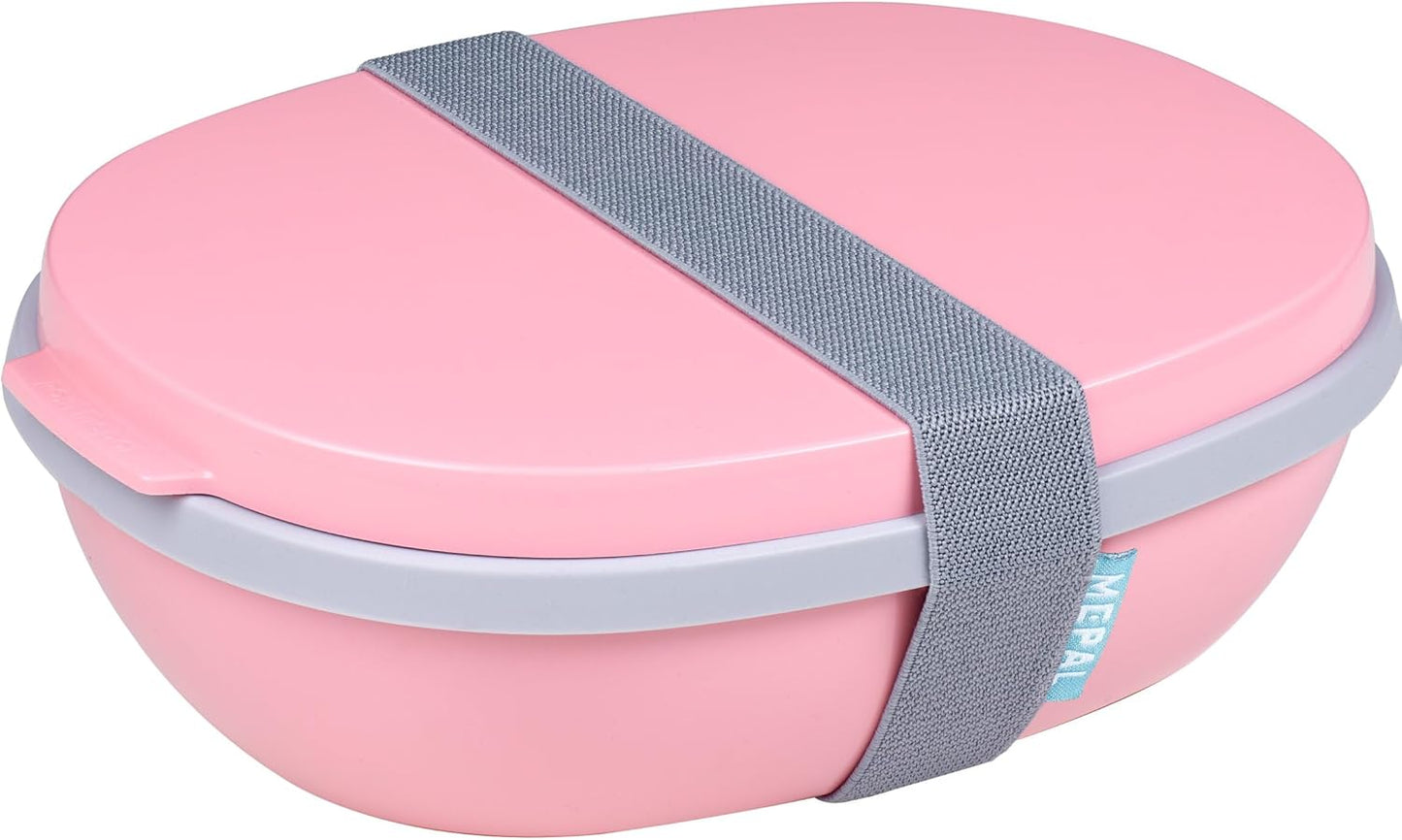 MEPAL Duo-Lunch Box with Two Compartments for Food Storage, Portable, BPA Free, Nordic Pink, Holds 1425ml
