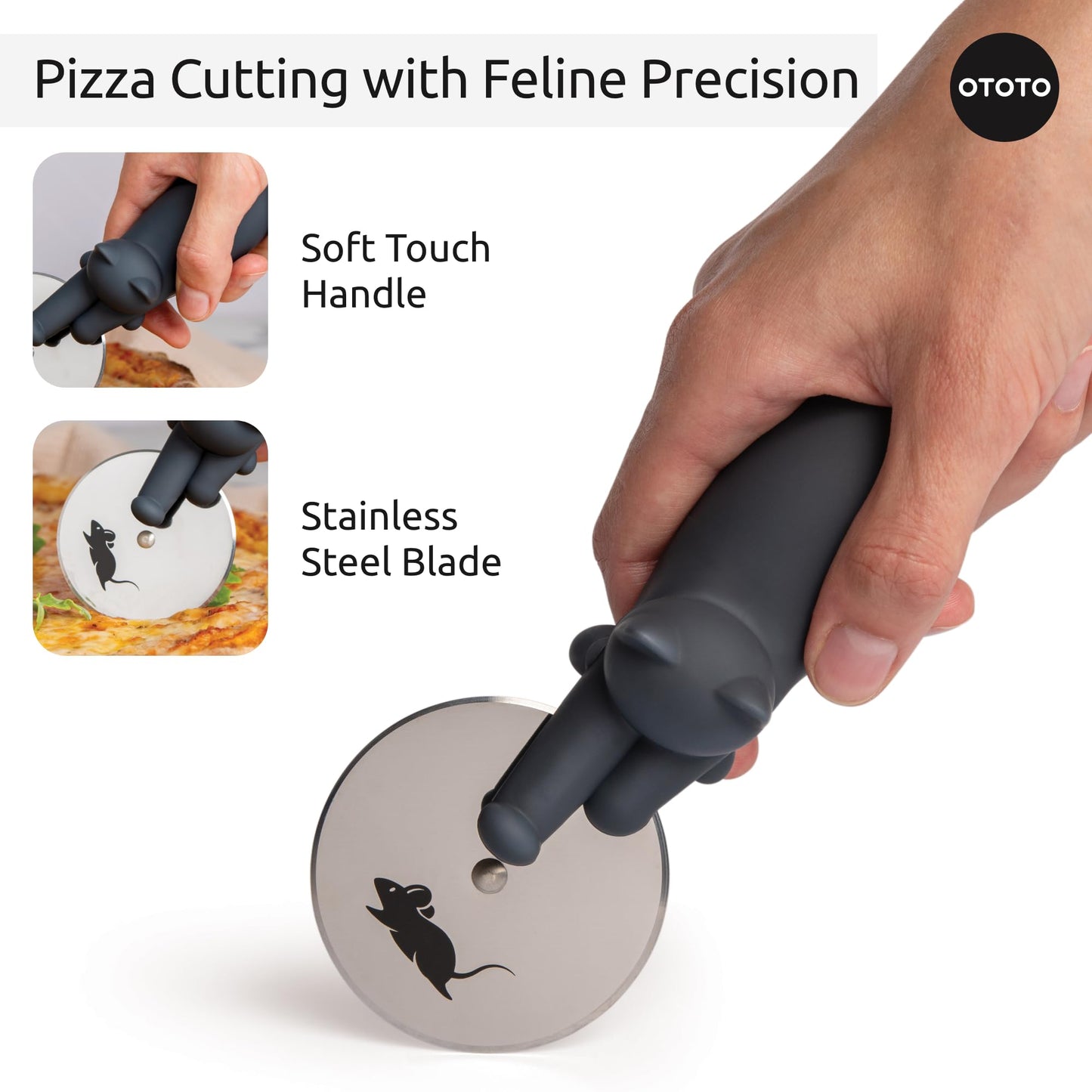 OTOTO Kitty Cut Pizza Cutter Wheel - Pizza Cutters Stainless Steel, Funny Kitchen Gadgets and Kitchen Gifts, Cat Gift for Women Cat Lovers (kitty cut)