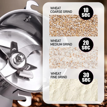 Stainless Steel Grain Mill - Electric 850W High-speed Grinder for Corn, Wheat, Pepper, Coffee Bean