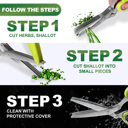 2 Pack Green Herb Scissors, Shallot Scissors, Multipurpose 5 Blade Kitchen Herb Shears, Herb Cutter with Safety Cover and Cleaning Comb for Chopping Shallot Basil Chive Parsley
