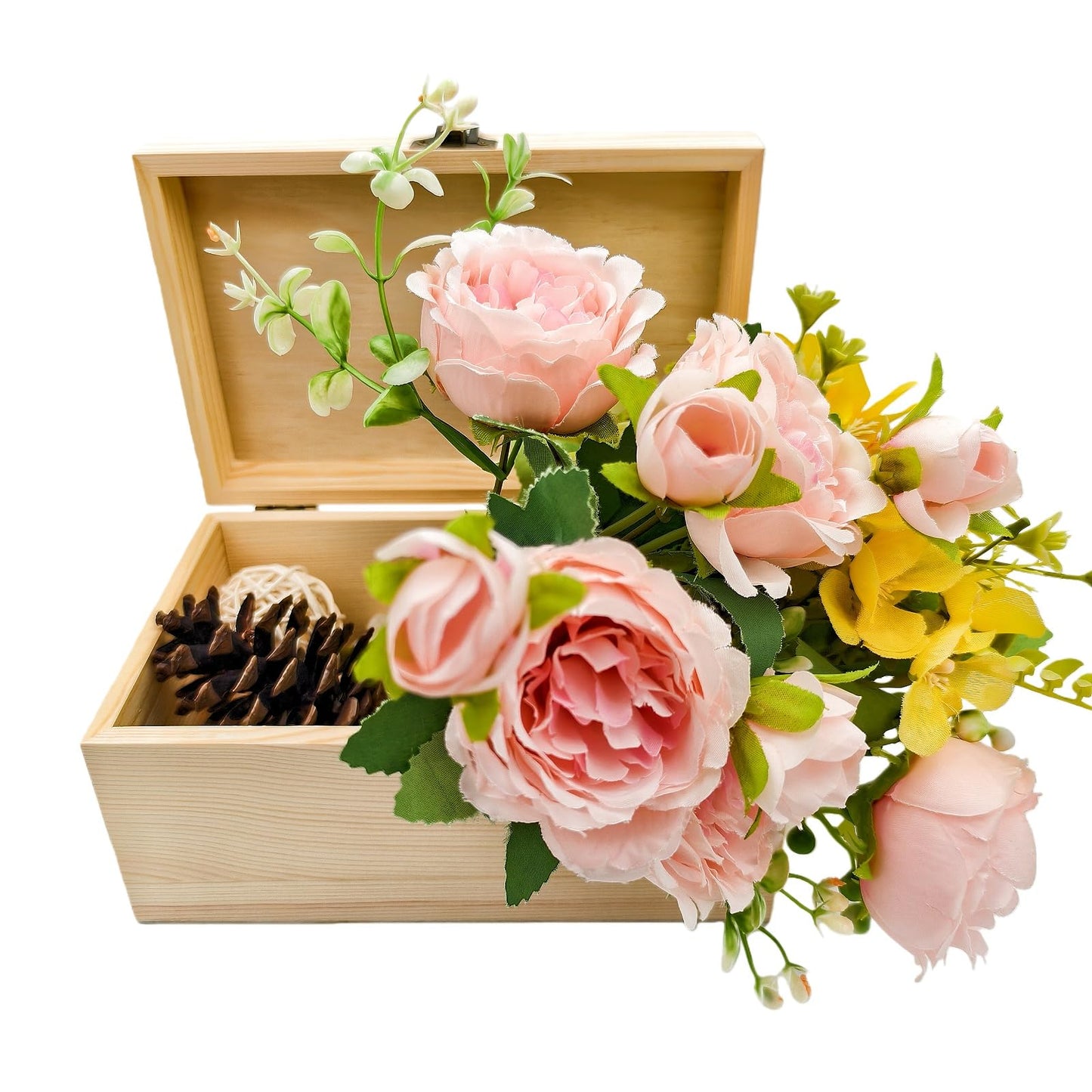 Anwoodola Unfinished Natural Pine Wood Storage Box with Hinged Lid, Wooden Craft Container for Jewelry, Gifts, Art Supplies, Hobby Organization (7.87 x 5.11 x 3.93in)