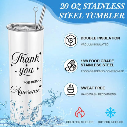 Ireer Employee Appreciation Gifts Thank You Teacher Gifts 20 oz Insulated Tumbler Keychain Pen Notepad(Stylish Colors,12 Sets)