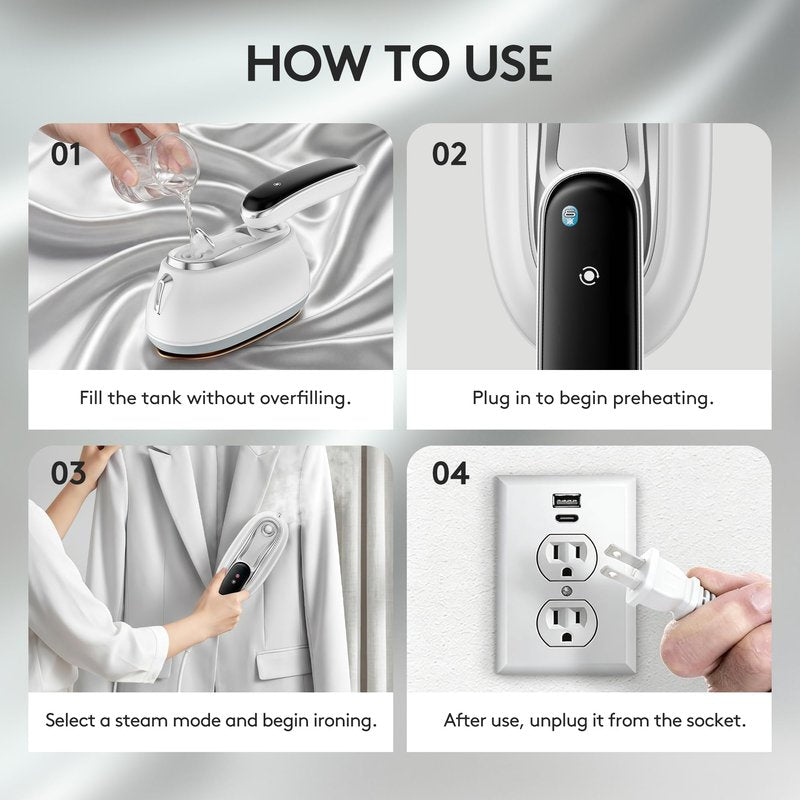 Kenbiref Travel Steamer for Clothes – 2026 Upgrade #1! 1300W Power 【160mL Tank & 10s Heat-Up】, 110-240V, 180° Rotating Handle, 6 Modes Ultra-Slim LCD Display – Perfect for Home & World Travel.