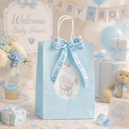 HUIHUANG Baby Blue Ribbon for Baby Shower Its A Boy Blue Ribbons Assorted Foot Print Elephant Satin Ribbon for Gift Wrapping Crafts Diaper Cake Baby Shower Birthday Favor-5 Yards Each Total 50 Yards