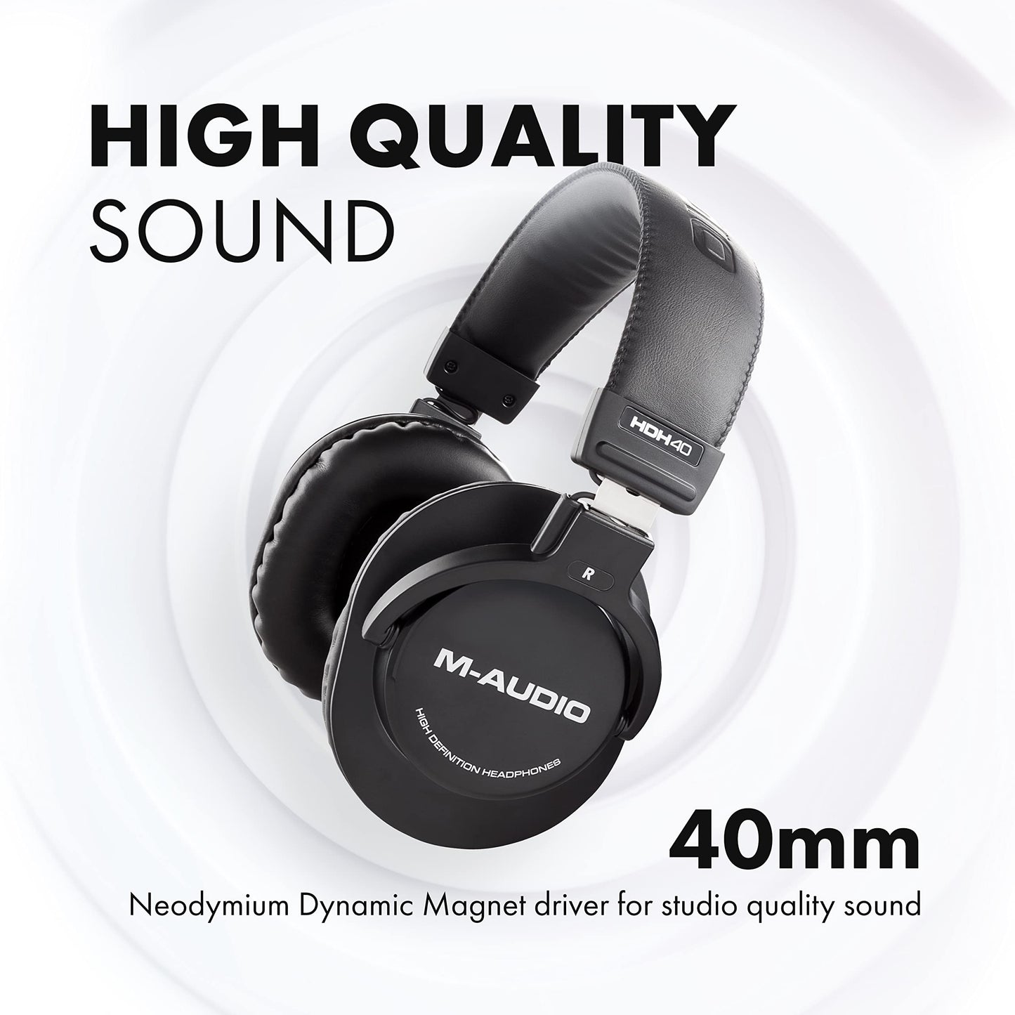 M-AUDIO HDH40 - Over Ear Studio Headphones with Closed Back Design, Flexible Headband and 2.7m Cable for Studio Monitoring, Podcasting and Recording