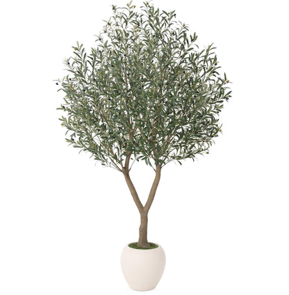VeriNatural Olive Trees Artificial Indoor,8Ft Large Faux Plants,Tall Fake Tree with 15in White Round Planter,Full & Lush Faux Olive Tree for Home Decor Living Room, Office or Bedroom,Housewarming
