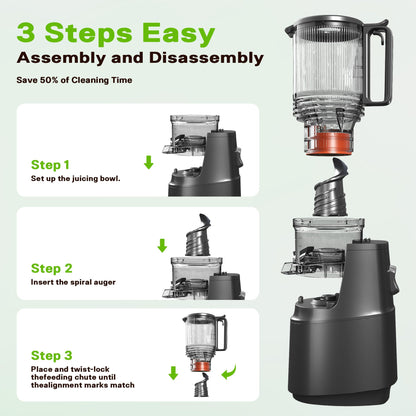 Cold Press Juicer Machine with 5.3" Wide Feed Chute, Slow Masticating Juicer for Whole Fruits & Vegetables, High Juice Yield, Black