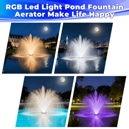 Pond Fountain Aerator with Led Lights RGB-15000 GPH,110V 1HP 750W Floating Fountain Aeration for Large Ponds,Aerating Fountain Pump for Outdoor Ponds & Lakes with 15A/100FT Power Cord