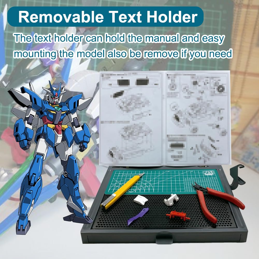 Gundam Model Kit Tools, Portable Worktable for Model Building, Work Table with Movable Drawer, Pliers Rack, Display Version, Dual Craft Cut Mat, Suitable for Cut and Grind Assembly,KJ018