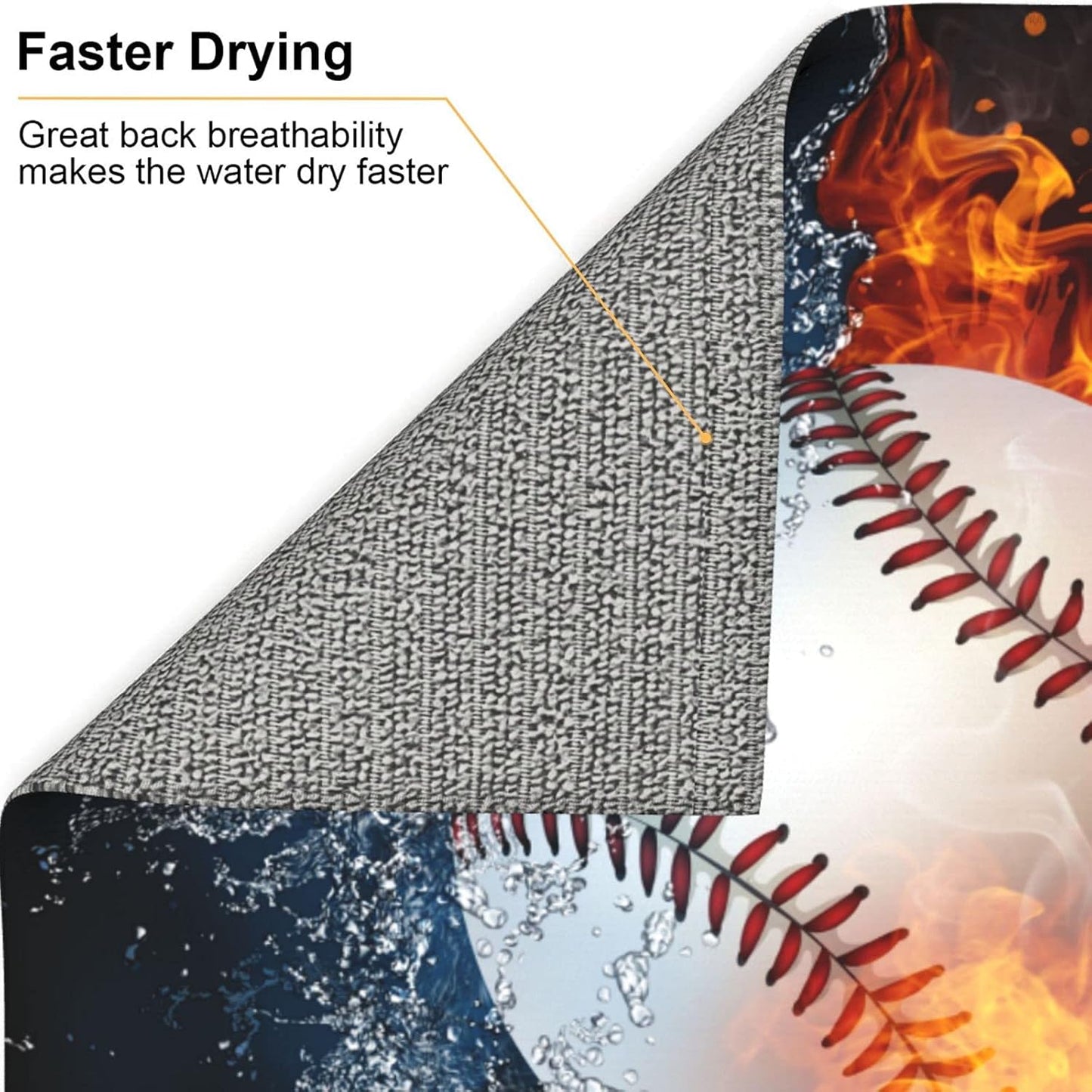 Baseball Dish Drying Mat 18x16 in, Sports-Themed Absorbent Pads with Cool Fire & Water, Drainer Mats for Kitchen Counter