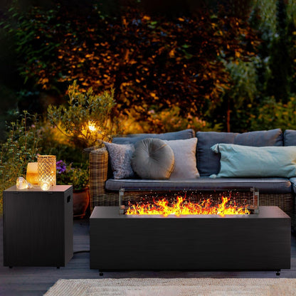 Jocoevol 42in Fire Pit Table Propane Fire Pit 2 Piece Rectangular Gas Fire Pits 50,000 BTU with Wind Guard Propane Tank Cover Table Lava Rocks for Outdoor Outside Patio