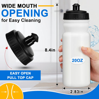 Suclain 50 Pieces Sports Water Bottles 20 oz Water Bottles Squeeze in Bulk Reusable Plastic Water Bottles BPA Free Blank Water Bottles for Major Sporting Events Adults(Black-White)