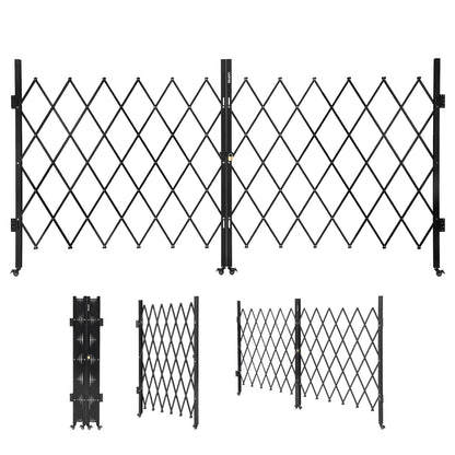 12.5FT Metal Expandable Mobile Barricade,Industrial Folding Security Gate Driveway Gate, Retractable Retractable Gate Outdoor,Folding Safety Barricade with Casters