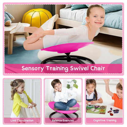 LWuuywa Kids Sensory Swivel Chair, Sensory Spinning Chair for Autism Kids, Body Coordination Training Chairs, Spin Seat, Metal Base, Non-Slip Design (Rose)