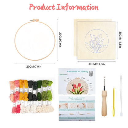 BATHRINS 2PCS Embroidery Punch Needle Kit Beginners Cross Stitch Kits Creative Easy Floral Pattern Hand Crafts with Hoop,Needle,Threads Mothers Day Gifts Crafts & Home Decor