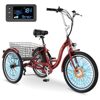 MOONCOOL Electric Tricycle for Adults, 350W 36V Removable Battery, 7 Speeds 3 Wheels Electric Trikes with Large Basket Up to 60Miles