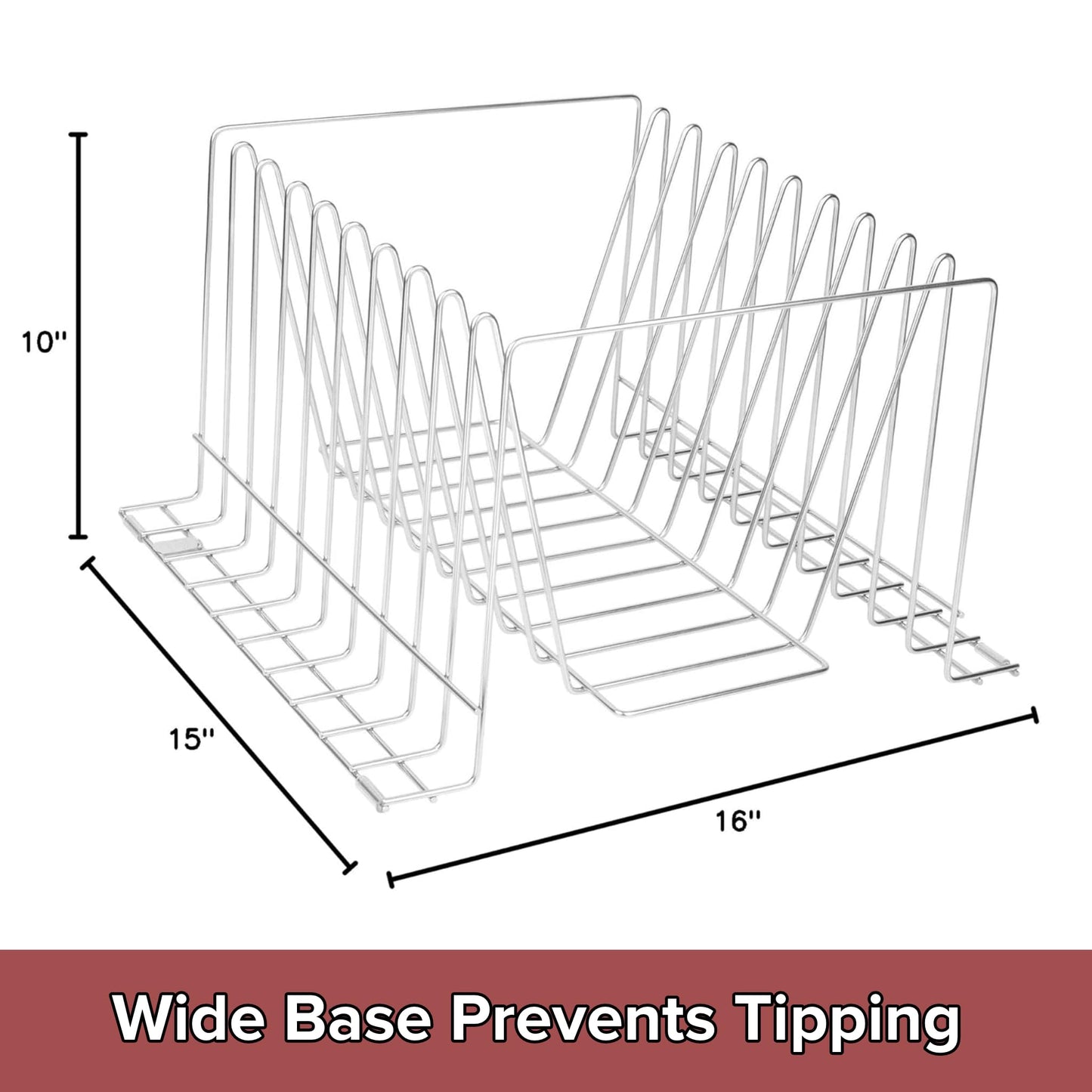 Thirteen Chefs Stainless Steel Cutting Board Rack - Ten 1" Slots fits Baking Sheets, Pans and Lids - Commercial Grade Organizer and NSF Stamped for Restaurants and Kitchens