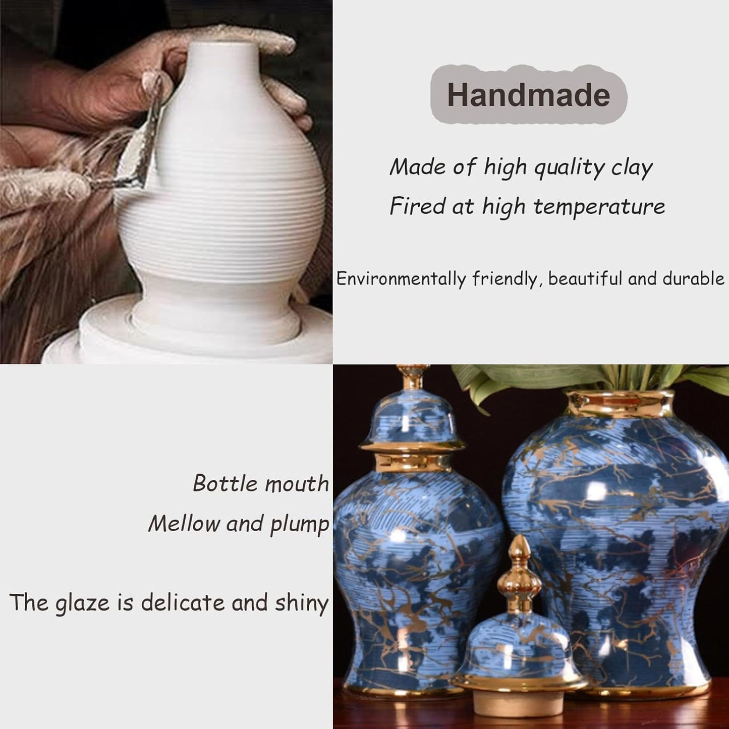 Vases Ginger Jar, Blue Pattern Ceramic Modern Handcraft Vase with Lid, for Home Office Kitchen Party Wedding(48x26cm)