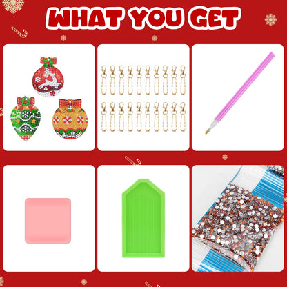 20Pcs Christmas Diamond Painting Kits Keychains, 5D DIY Diamond Art Kit for Kids Adults, Christmas Ornaments Art Pendants, Keychain Crafts, Festive Decorations, Arts Crafts Holiday Gift Set with Tools