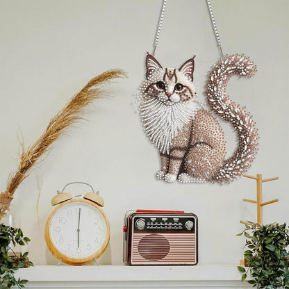 LPDJITO DIY Hanging Diamond Art Pendant Painting Kit Cat, Acrylic Diamond Art Board Ornament for Adults